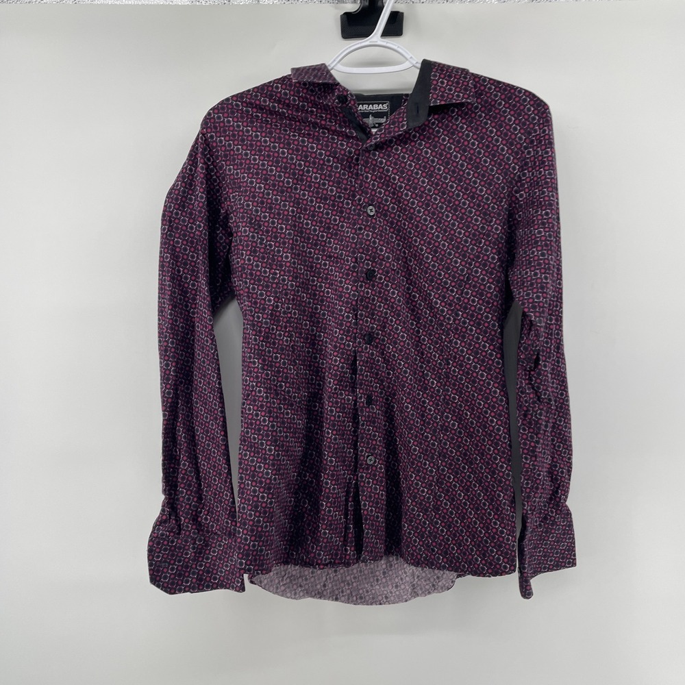 Barabas Shirt Mens S Burgundy Purple Button Down Geometric Print